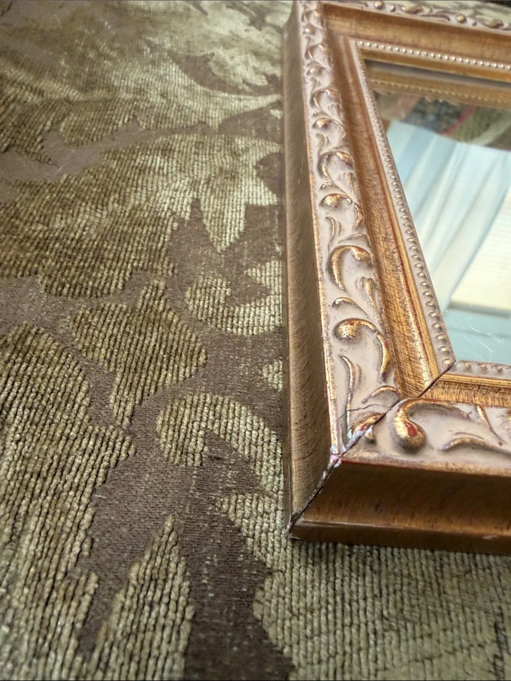 Ornate Gold 9” Square Wall Mirror Vintage